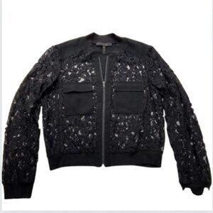 BCBG Black Lace Long Sleeve Zipper Jacket, Small